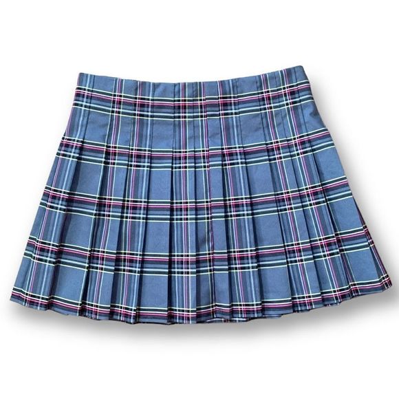 No Boundaries Skirt Micro Mini Gray Magenta Plaid Pleated Retro Tennis Prep - Picture 1 of 10